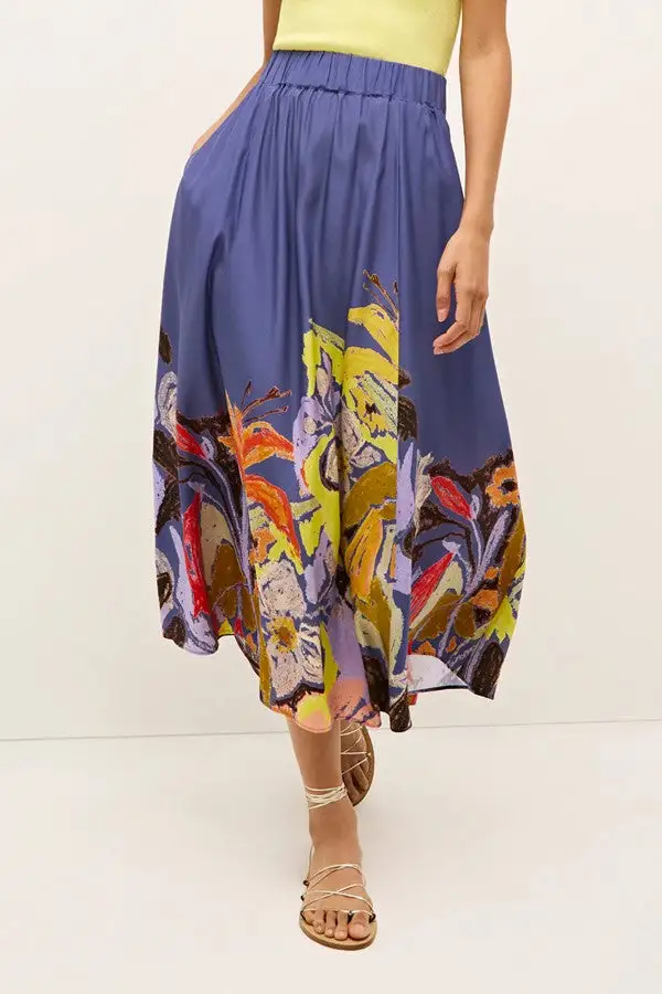 Purple Watercolor Floral A-Line Midi Skirt