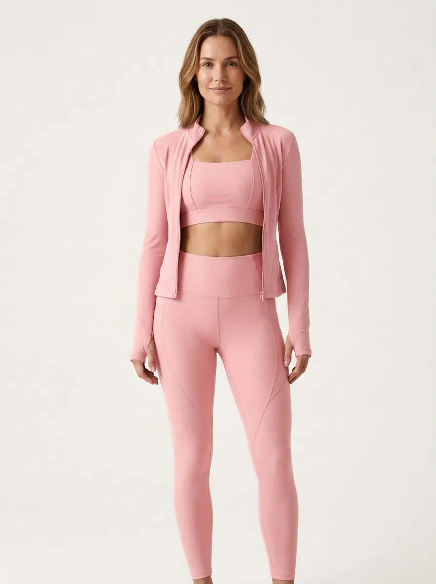 Streetwear Ribbed Texture Wardrobe Women's Three Piece Activewear Set