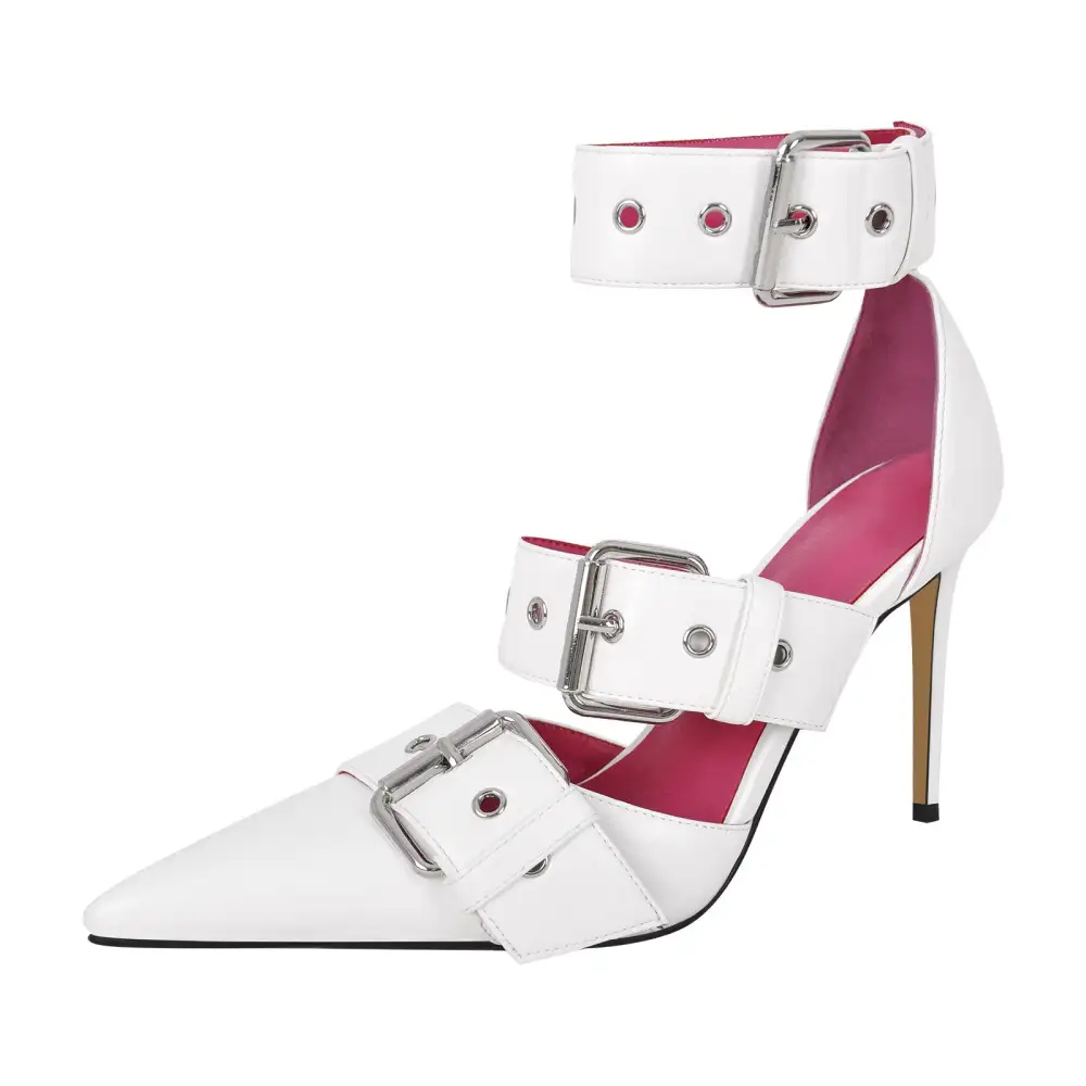 Polished Pointed Toe Stiletto Buckle Strap Pumps