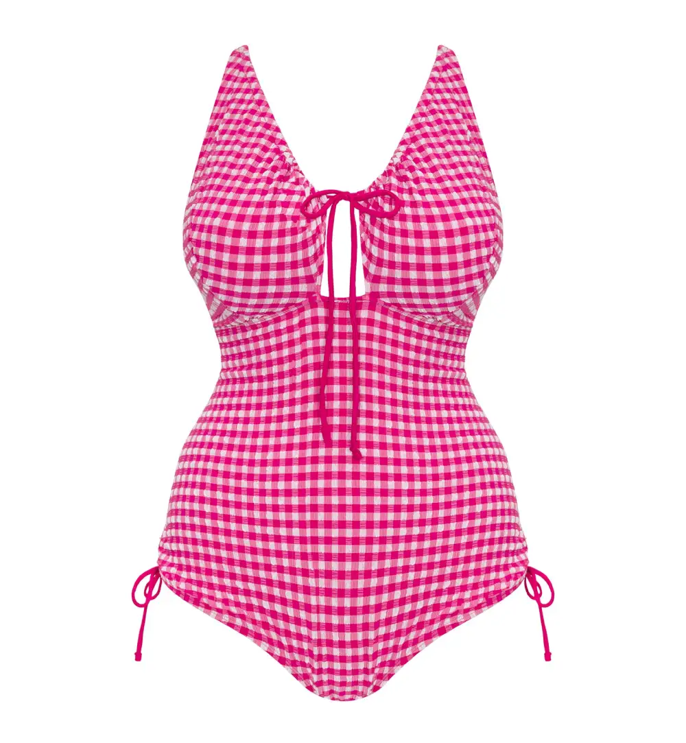 Check-Print Wire-Free One-Piece Swimsuit