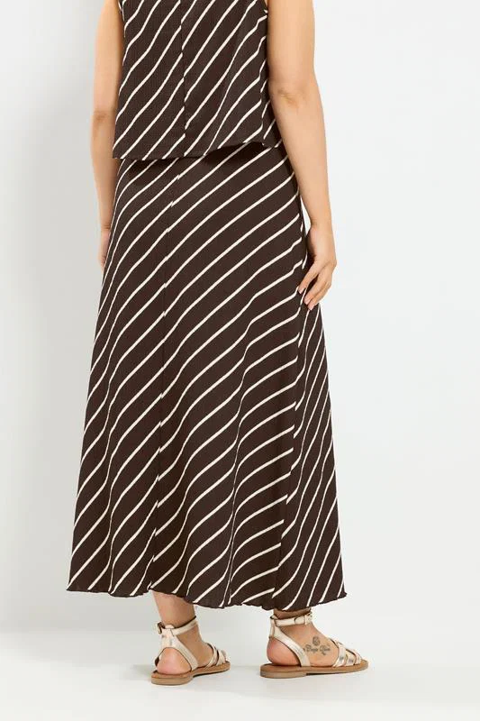 Chocolate Brown Stripe Maxi Skirt detail 2