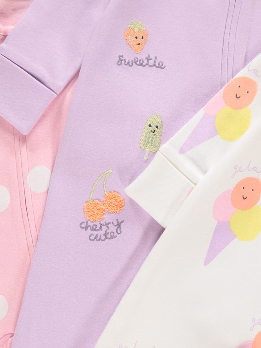 Pastel Ice Cream Zip Fasten Sleepsuits 3 Pack detail 1