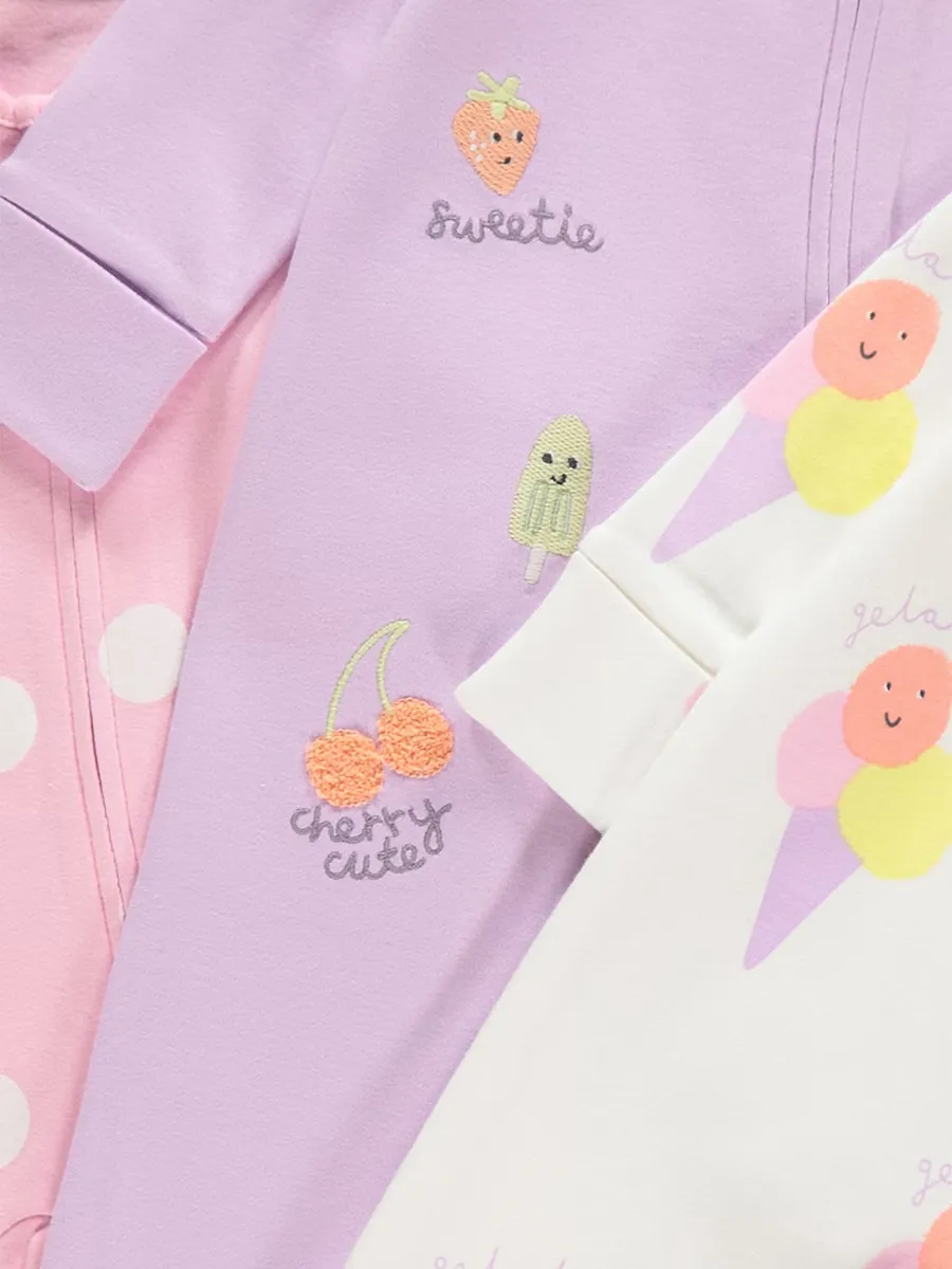 Pastel Ice Cream Zip Fasten Sleepsuits 3 Pack
