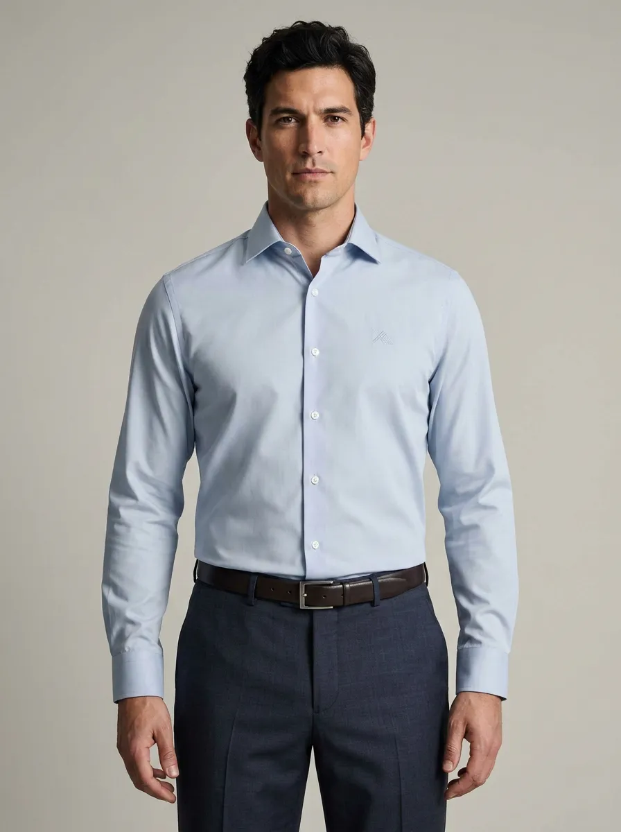 Men's Non-Iron Cotton  Logo Embroidered Dress Shirt
