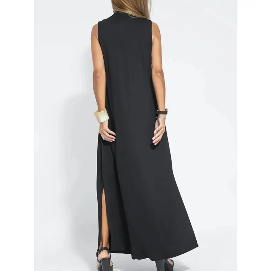 Full Size V Neck Sleeveless Maxi Dress with Slit Plus Size