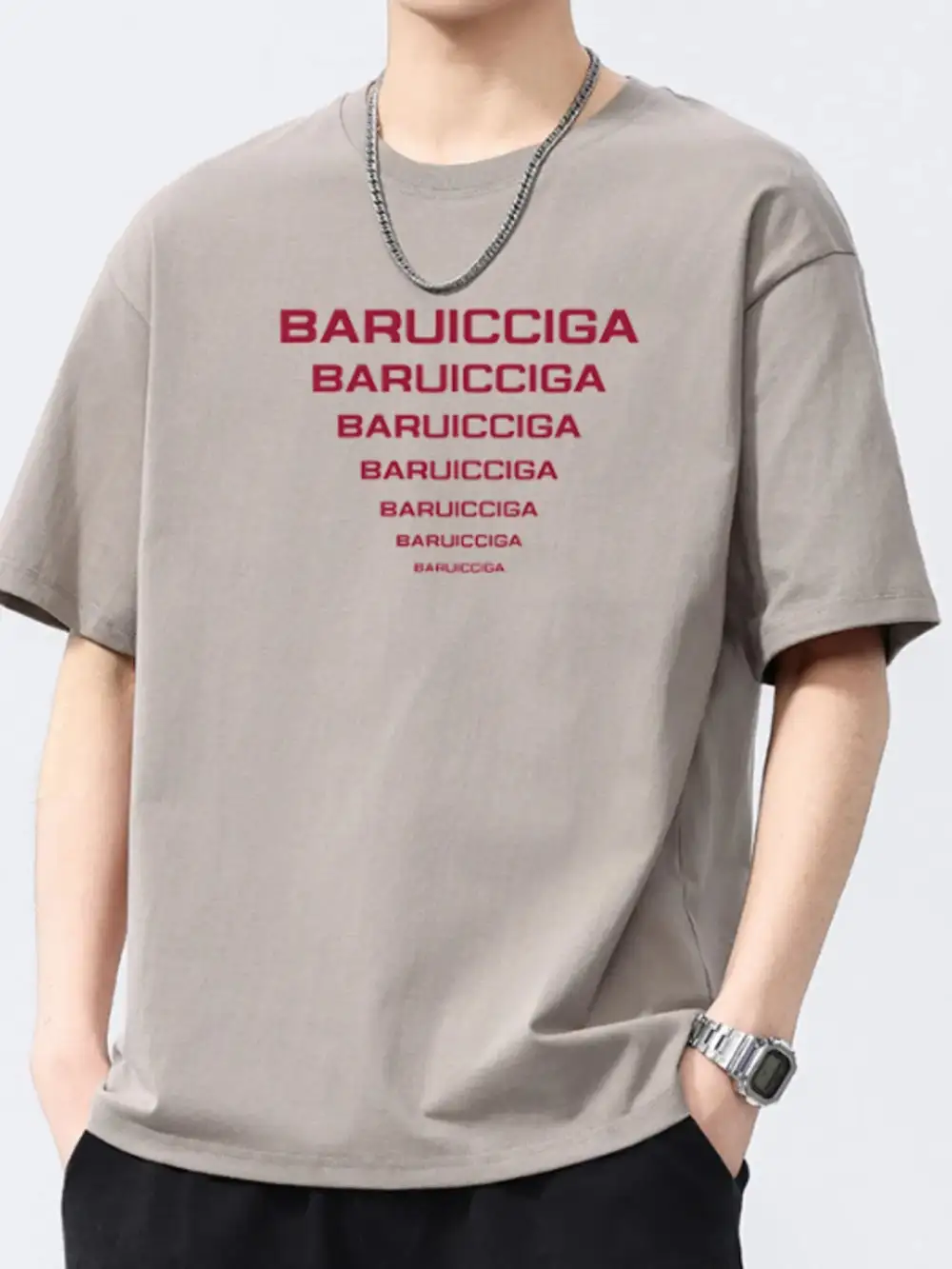 Cotton Letter Round-Neck Short-Sleeve T-Shirt
