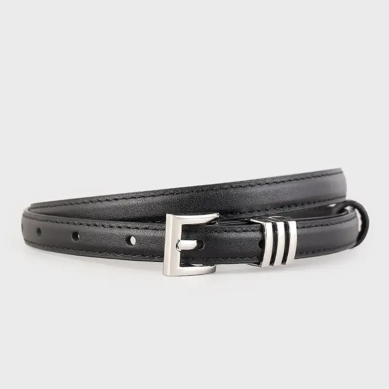 Modern Skinny Leather Belt with Buckle