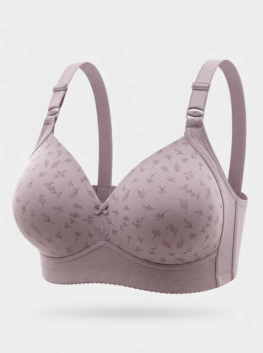 Women's Plus Size Mauve Floral Full-Coverage Bow-Detail Wireless Bra