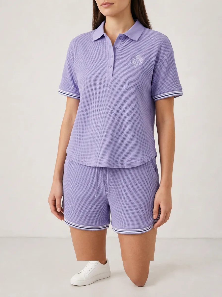 Unisex Modern Waffle Knit Floral Embroidered Polo Shirt