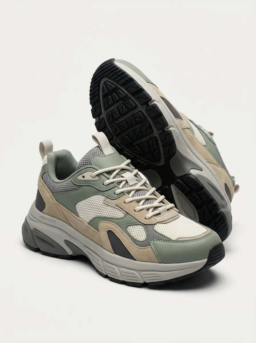 Utility Mesh-Panel Casual Sneakers