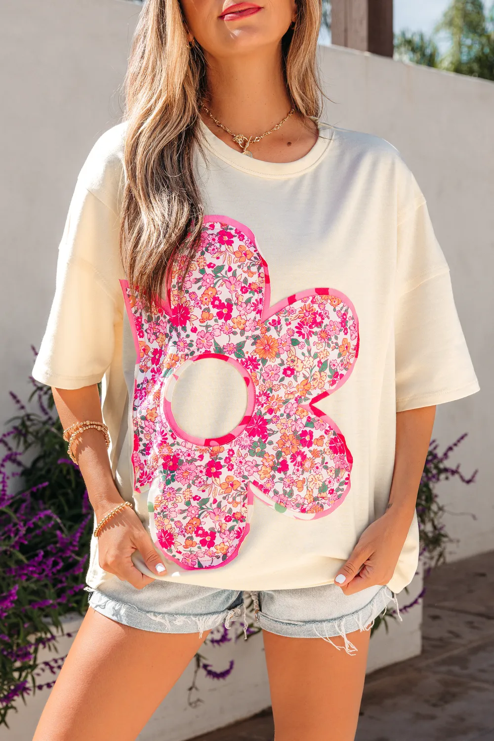 Jet Stream Floral Patched Raw Tee
