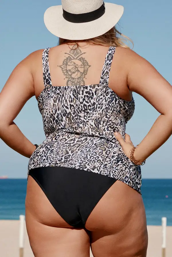 Swimwear Leopard Spaghetti Sleeveless Beach Sexy Tankini Set