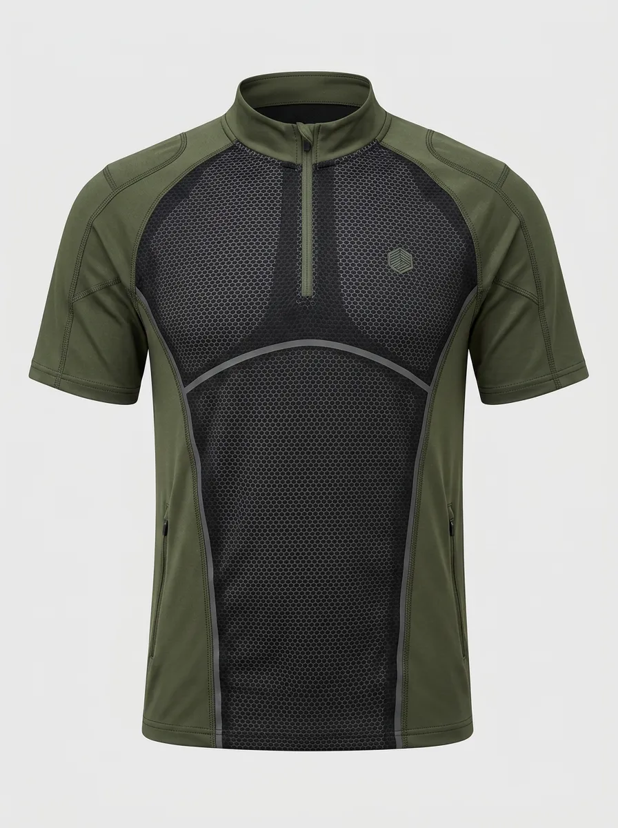Men's Tactical Sports Honeycomb Mesh Printed Zip Shirt