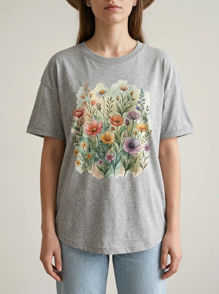 Women's Watercolor Wildflower Graphic T-Shirt