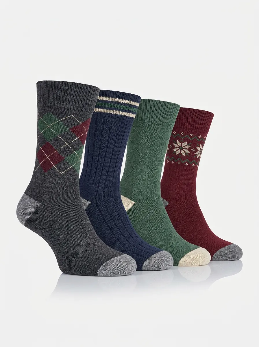 Comfort Snowflake Argyle Look Men's Four Pair Socks