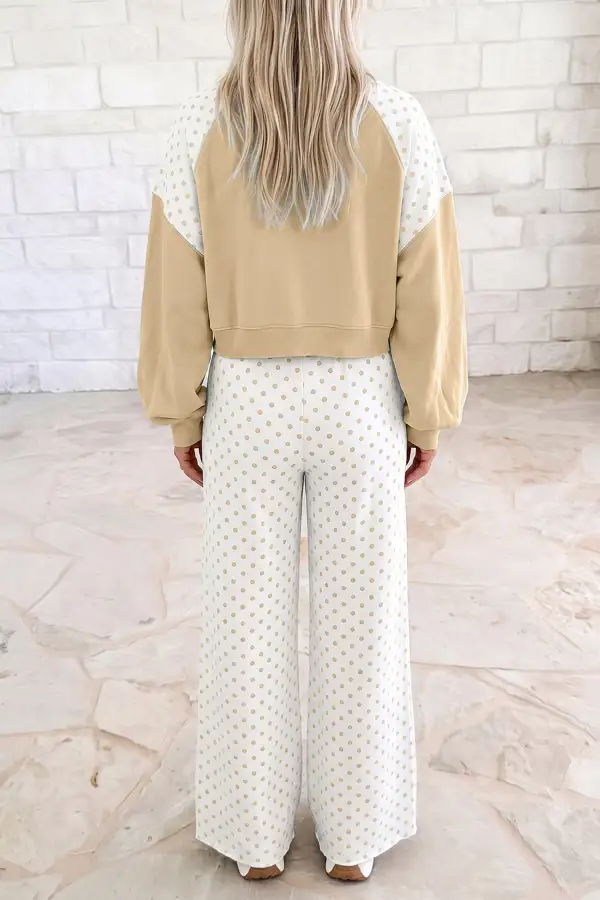 Women's Polka Dot Patchwork Colorblock Long Sleeve Casual Two Piece Pants Coordinated Set