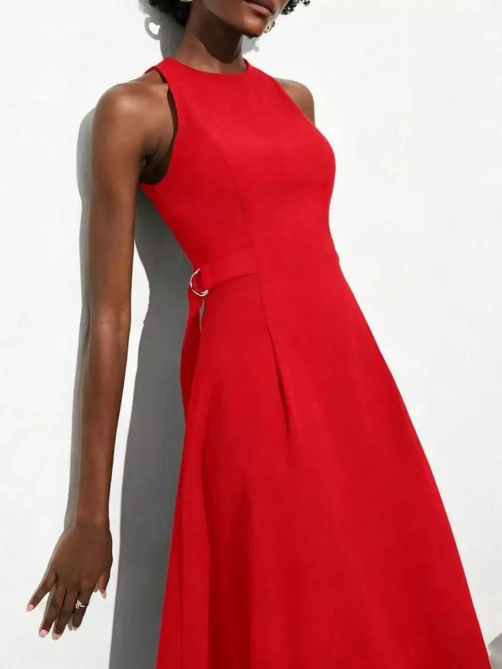 Sleeveless Solid Midi Dress