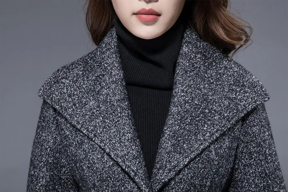 Wool Blend A Line Lapel Collar Pocketed Button Front Midi Coat