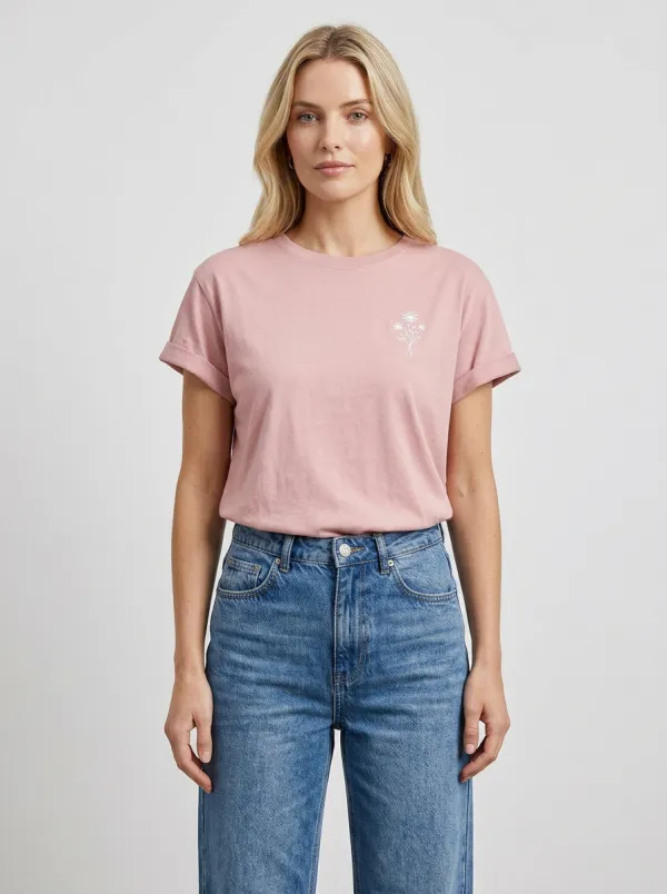 Women's Minimalist Floral Botanical Printed T-shirt and Jeans Set