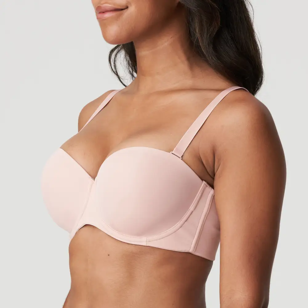 Women's Strapless Molded Padded Seamless Adjustable Straps Mesh Microfiber Rounded Shape Bra
