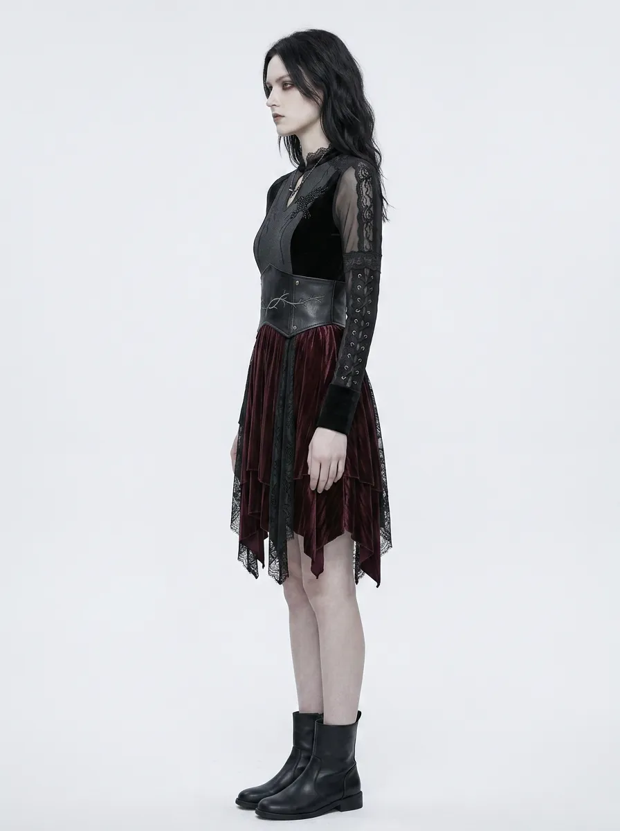 Women's Gothic Raven Embroidery Lace Mesh Printed Top
