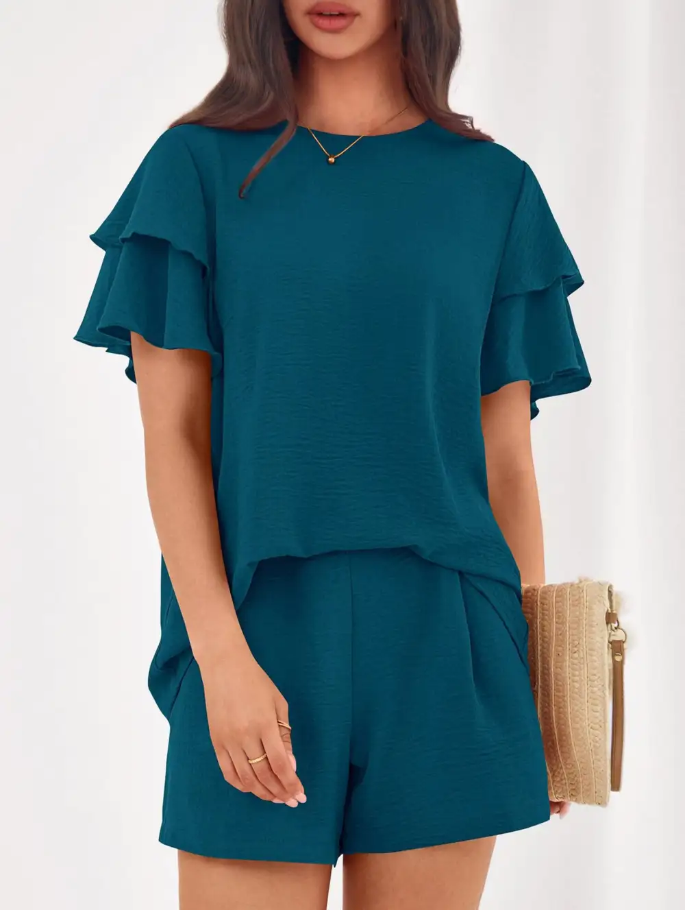 Crew Neck Top Two Piece Set