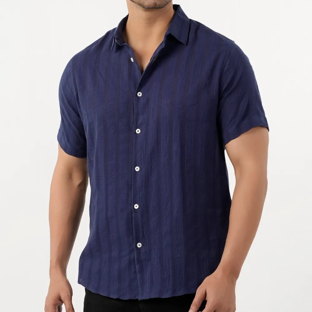 Men's Chambray Striped Half Sleeve Shirt
