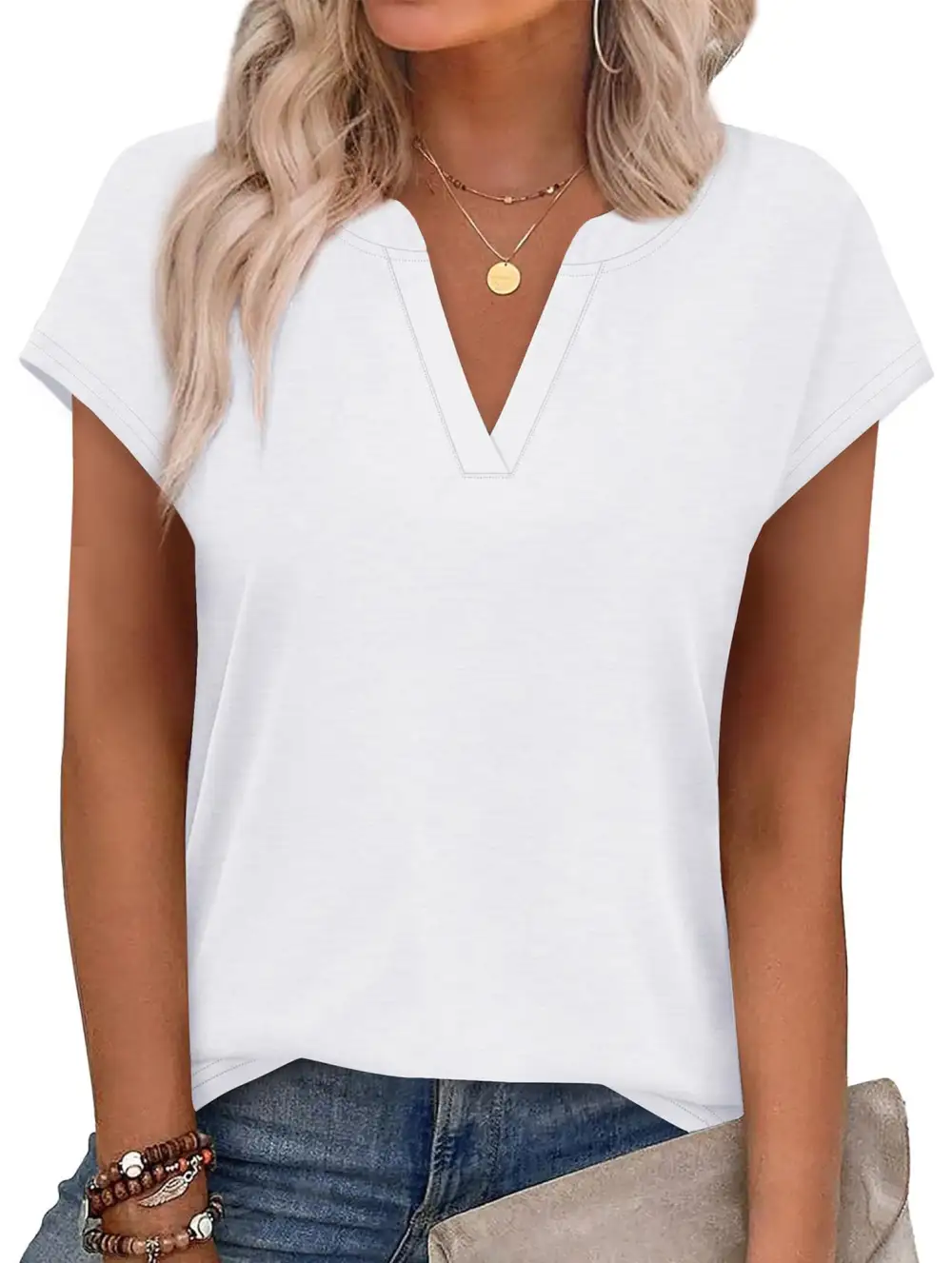 Textured V-Neck Short Sleeve Top
