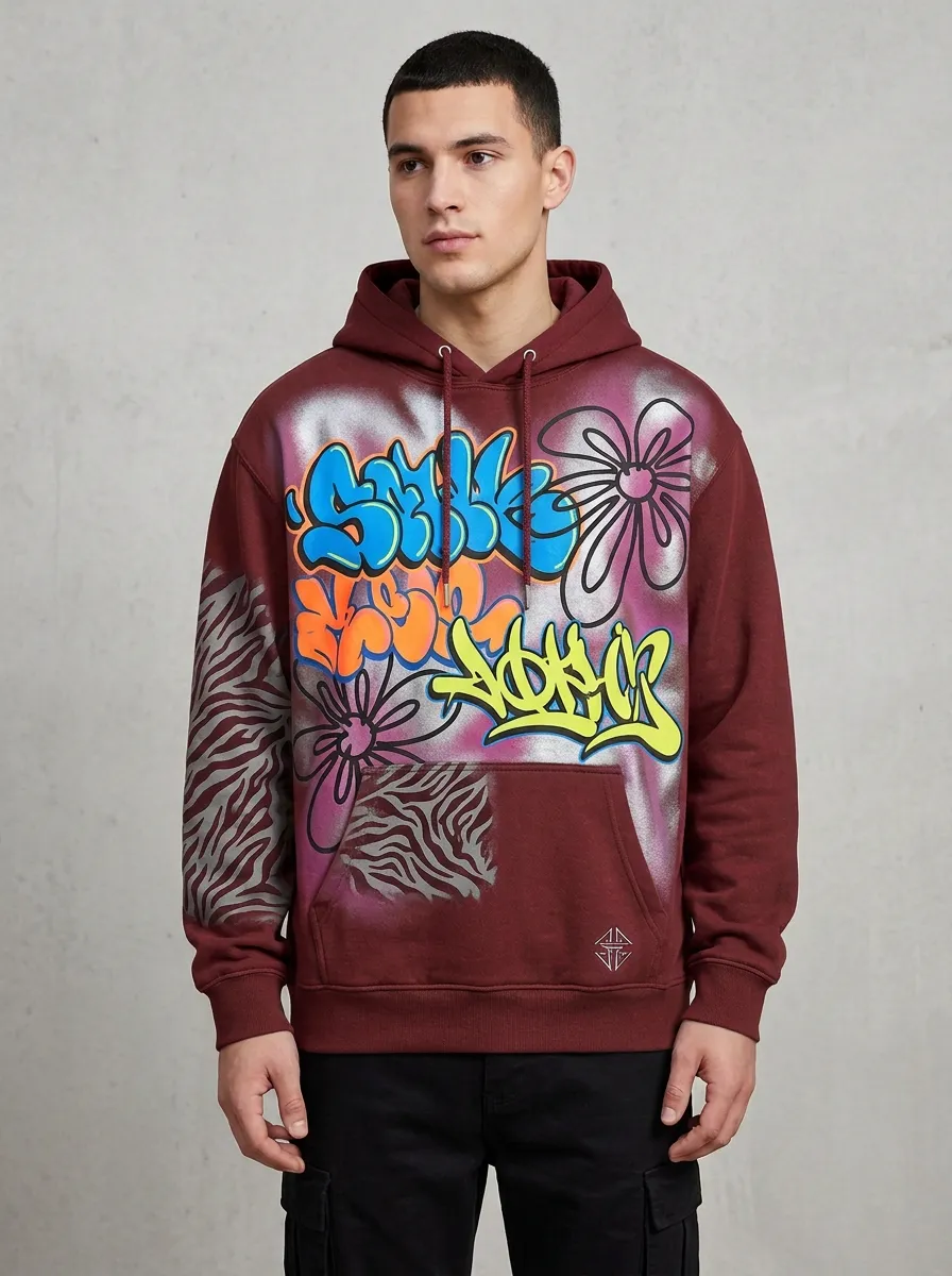Unisex Streetwear Graffiti Flower Zebra Graphic Fusion Hoodie