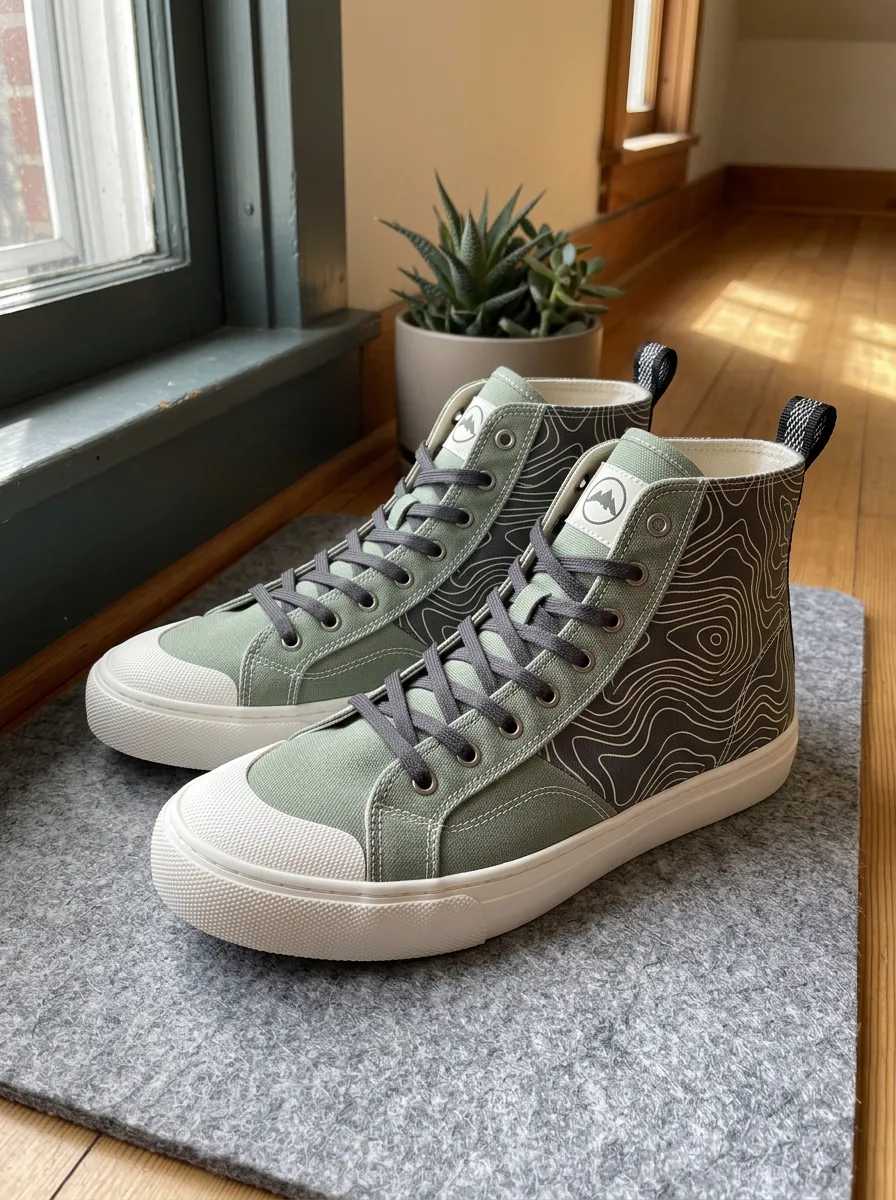 Men's Bold Outdoor Hiking Topographic Map Patterned Canvas Shoes