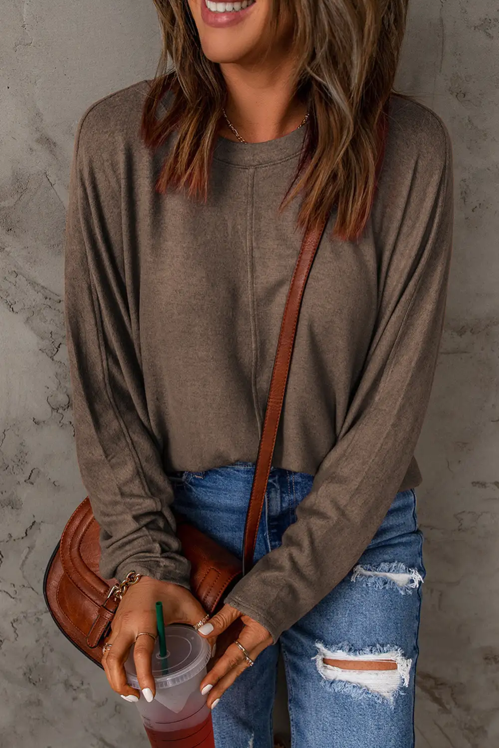 Women's Solid Long Sleeve Patchwork Top
