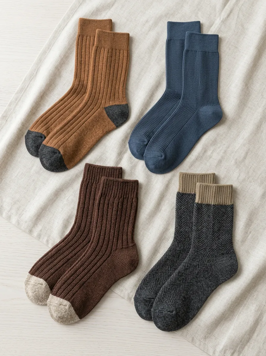 Men's Vintage Ribbed Herringbone Patterned 4-Pack Crew Socks