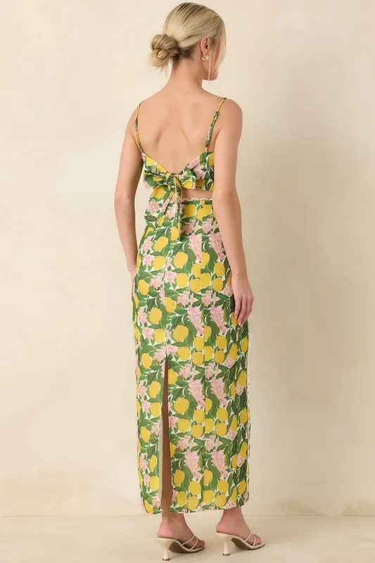 Yellow Lemon Print Maxi Skirt