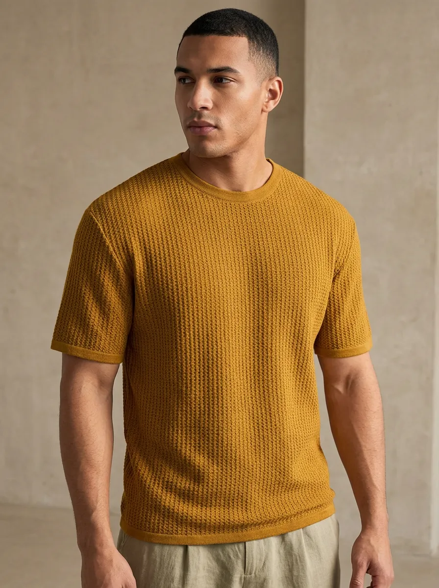 Men's Crew-Neck Textured Knit T-Shirt