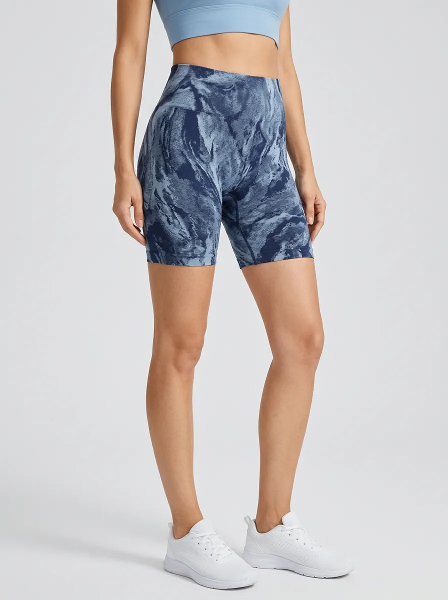 Women's Marble-Print Matte-Finish High-Rise Biker Shorts