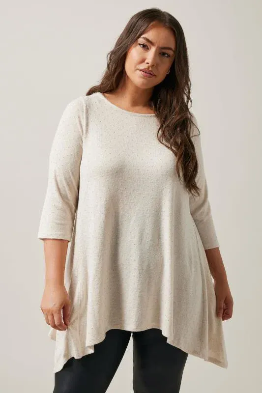 Natural Brown Studded Detail Hanky Hem Top