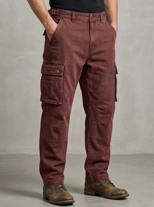 Men's Military Style Olive Green Multi-Pocket Adjustable Waist Tabs Cargo Pants