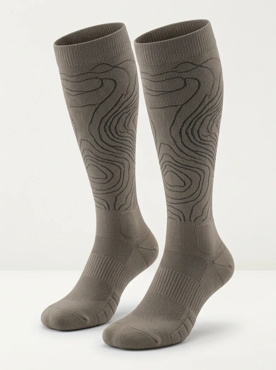 Women's Taupe Topographic Print Knee-High Socks