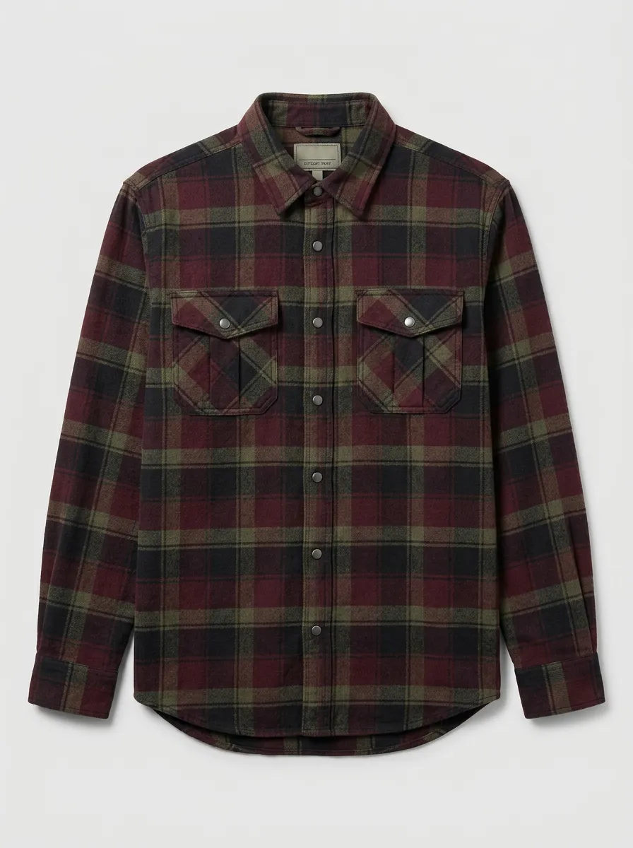 Men's Outdoor-Inspired Plaid Printed Flannel Shirt
