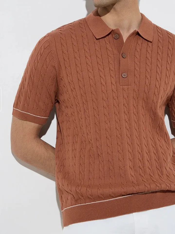 Short Sleeve Knitted Loose Polo T-Shirt