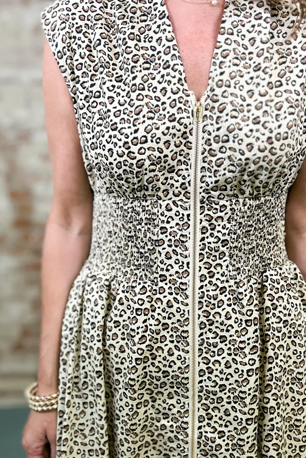 Beige Leopard Zip Front Maxi Dress