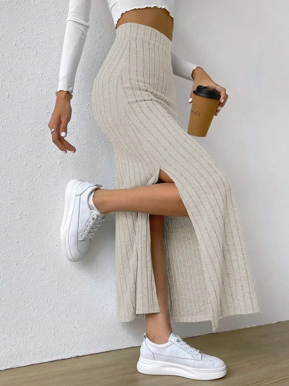 Knit Ribbed Maxi Skirt