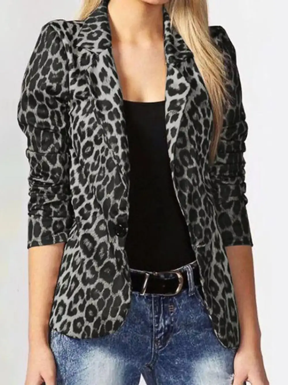 Single-Button Leopard-Print Blazer