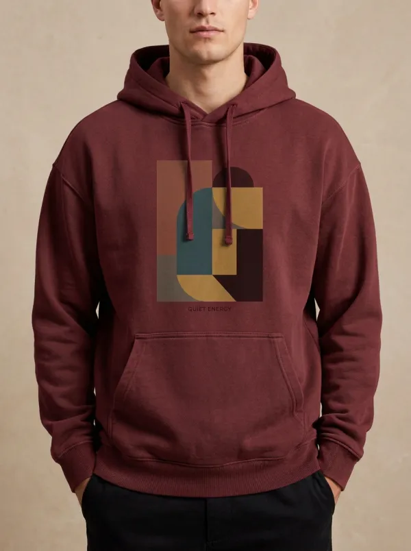 Men's Geometric Abstract Print Ribbed Pocket Hoodie