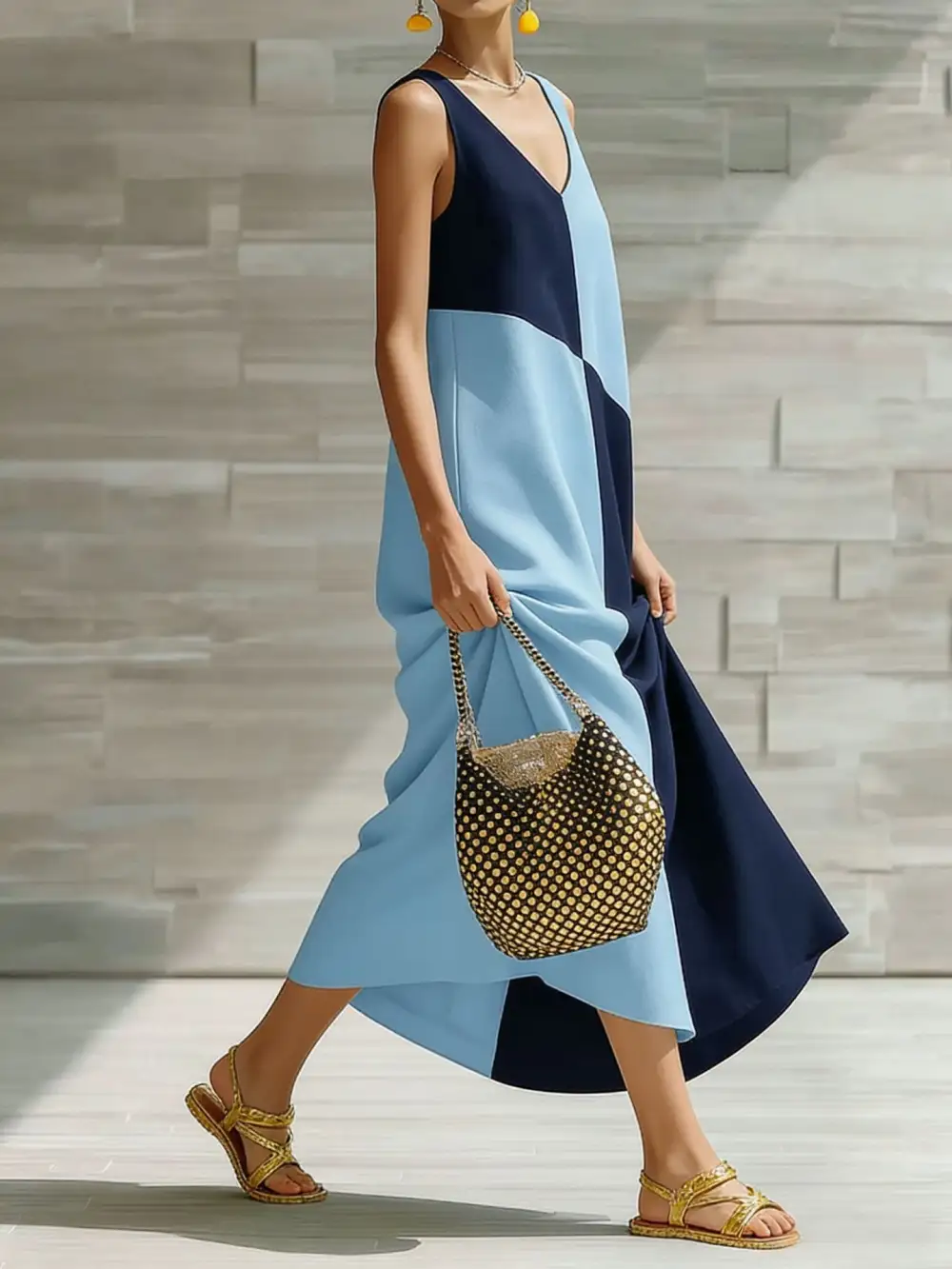 Block Sleeveless Maxi Dress