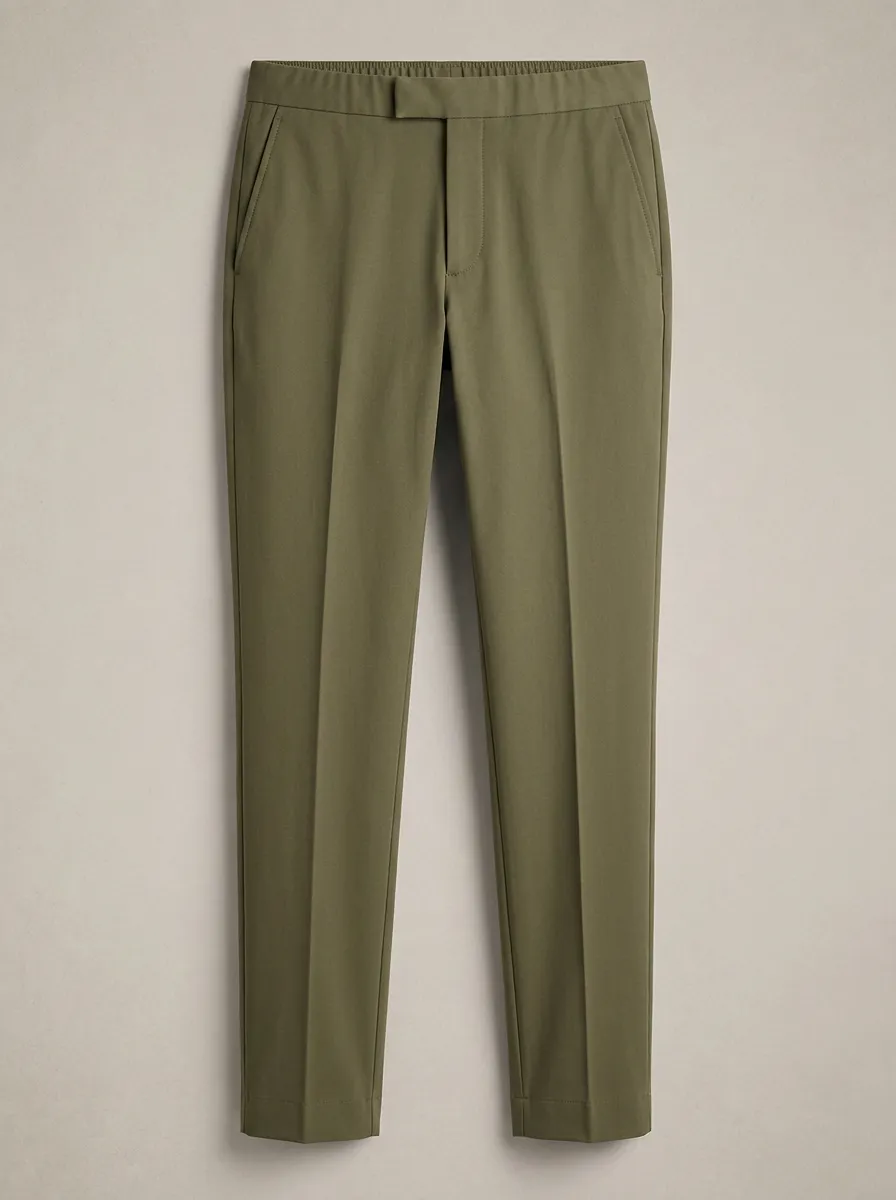 Men's Casual Olive Green Elastic Waist Slim Fit Trousers
