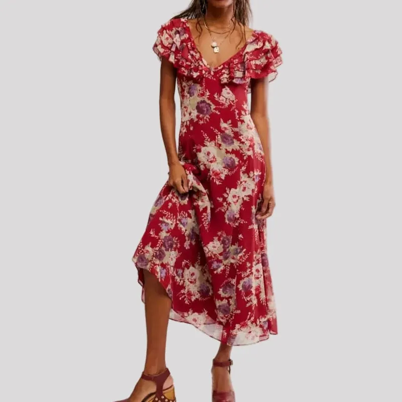 Ruffle Cap-Sleeve Women's Maxi Dress