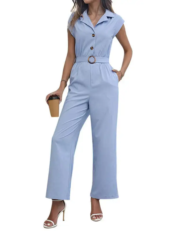 Lapel Commuting Clean Straight Jumpsuit
