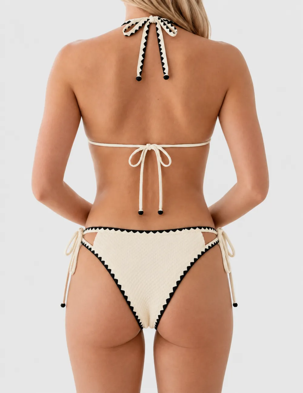 Contrast Trim Halter Triangle Two Piece Bikini Set