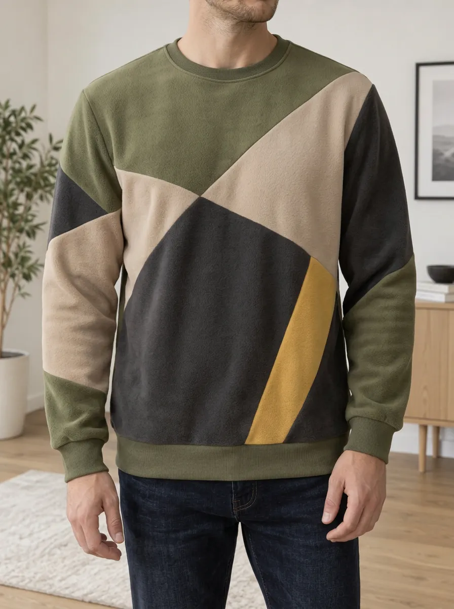 Men's Multi-Color Geometric Panel Sweatshirt Textured